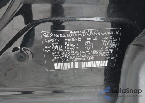 2017 Hyundai Santa Fe Sport 2.4L z USA, uszkodzony, nr VIN 5NMZTDLB9HH012890